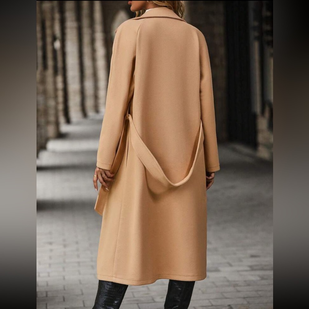 Tan double breasted belted trench coat - Picture 3 of 7